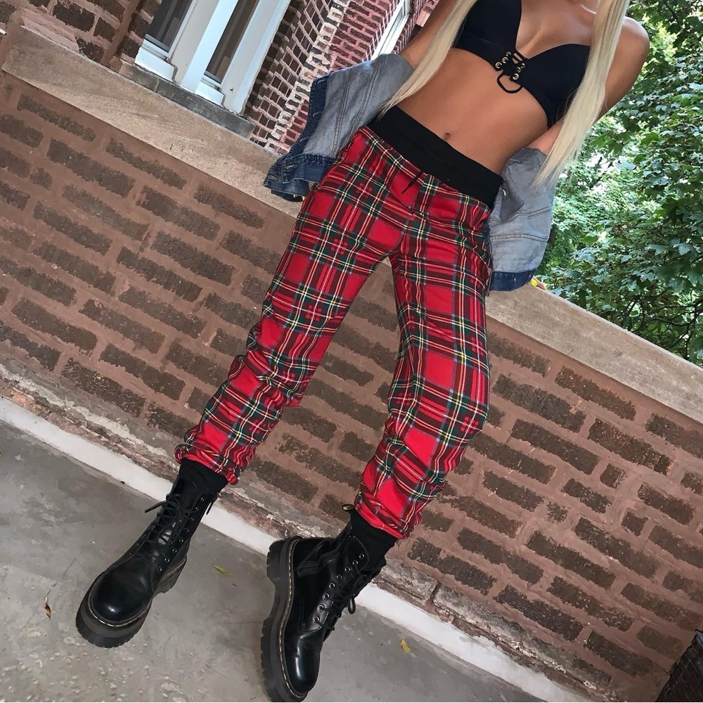 Red Plaid Knit Jogger Pant